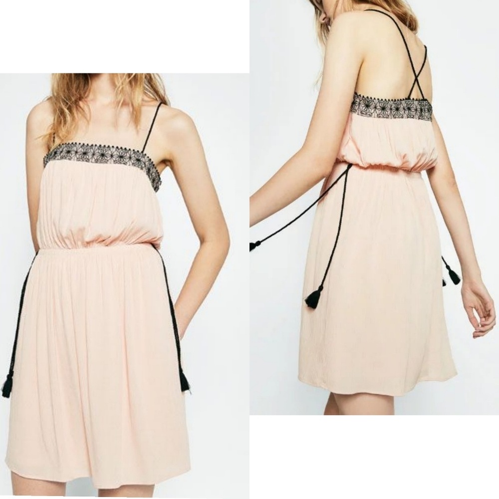 Zara Embroidered Lace Neckline Boho Dress